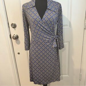 Laundry‎ by Shelli Segal Wrap Dress M Blue White, Greek Key Pattern